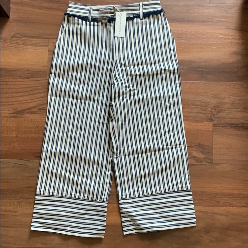 Moon River Stripe Wide leg crop pants